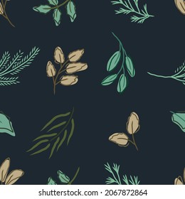 hand drawing seamless pattern botanical greenery 