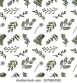 dibujo manual de hojas de vegetación botánica sin fisuras