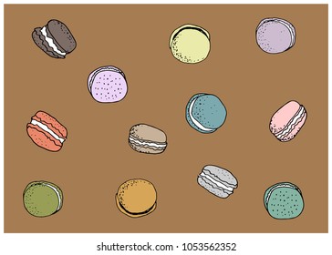 Hand drawing  seamless pattern of colourful macaroon as a background