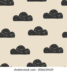 Hand drawing seamless patterns with clouds. 