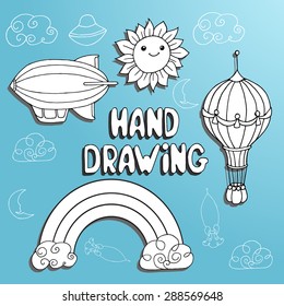 hand drawing set by kid on paper