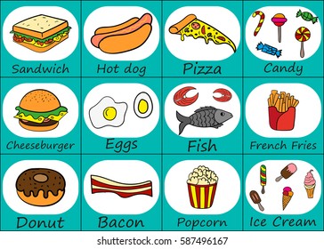 Hand drawing. Set of fast food. Icons. For your design.