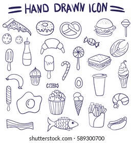Hand drawing. Set of fast food. Icons. For your design.