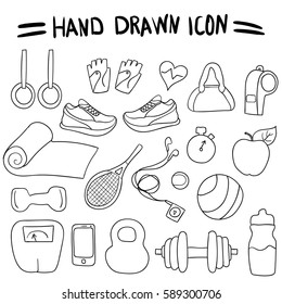 Hand drawing. Set fitness. Icons. For your design.