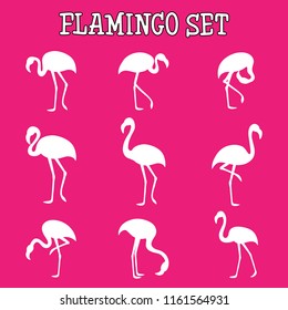 Hand drawing set of flamingos