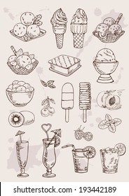 Hand Drawing Set Of Ice Cream And Coctails