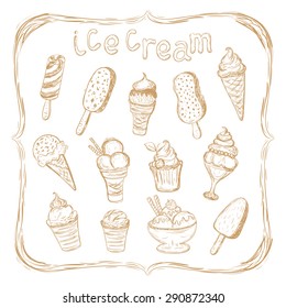 Hand drawing set of ice cream, Vector Illustration