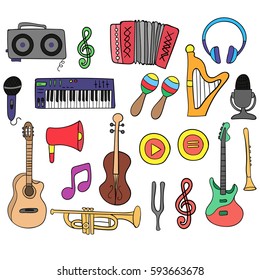 Hand drawing. Set. Icons. Music. For your design