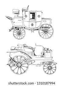 Hand drawing Set of old vintage cars. Sketch collection.