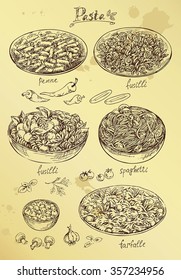 hand drawing set of pasta