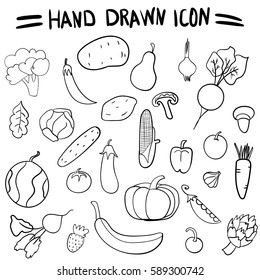 Hand drawing. Set vegetables. Icons. For your design.