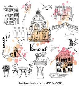  Hand drawing set of Venice