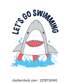 Hand drawing shark illustration vector and  print design for summer.