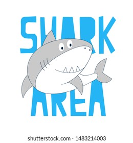 Hand drawing shark illustration vector and  print design for summer.