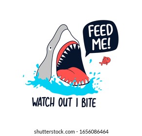 Hand drawing shark illustration vector and  print design for summer.