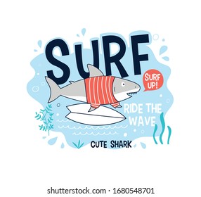 Hand drawing shark illustration vector. print design for summer.