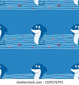 Hand drawing shark pattern illustration vector.  Print design for summer.