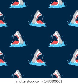 Hand drawing shark pattern seamless vector illustration  and  print design for summer.