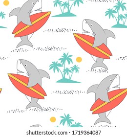 Hand drawing shark print design seamless pattern. Vector illustration design for fashion fabrics, textile graphics, prints.	