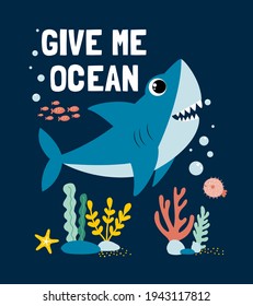 Hand drawing shark print design. Vector illustration design for fashion fabrics, textile graphics, prints.