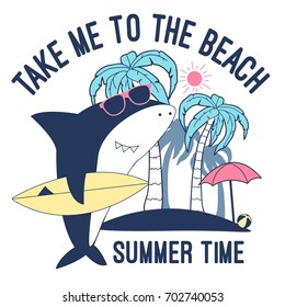 Surfer Hai-Illustrator für Sommer-T-Shirt-Print-Design.