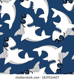 Hand drawing shark seamless print design. Vector illustration design for fashion fabrics, textile graphics, prints.