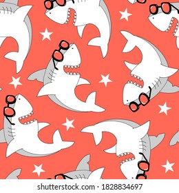 Hand drawing shark seamless print design. Vector illustration design for fashion fabrics, textile graphics, prints.