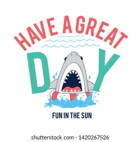 Hand drawing shark  vector illustration and  print design for summer.
