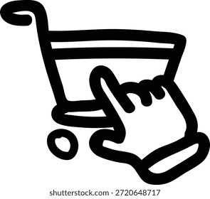 Carrito de compras de dibujo a mano con icono de cursor de mano