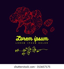 Hand drawing silhouette coral logo, symbol, marine icon. Aquqrium, underwater. Colorful. 
