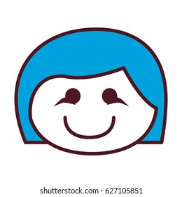 hand drawing silhouette front face girl with blue short hair vector illustration
