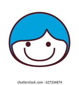 hand drawing silhouette front face boy with blue hair smiling vector illustration