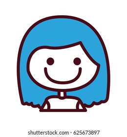hand drawing silhouette half body girl with blue short hair vector illustration