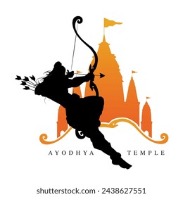 Hand drawing silhouette, An illustration of Ayodhya Temple, 22nd January celebration vector image