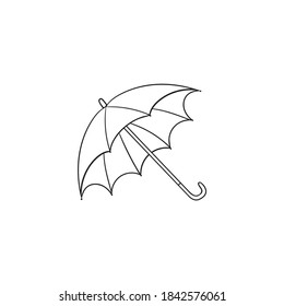 Hand drawing Silhouette Open umbrella isolated on white background. Linear illustration. Outline icon template.