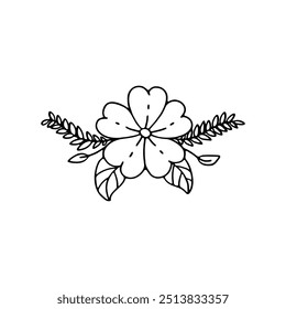 Handzeichnung einer einfachen Blume mit umliegenden Blättern