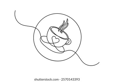 Hand drawing single line of cup of coffee minimalist on white background