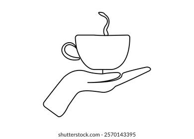 Hand drawing single line of cup of coffee minimalist on white background