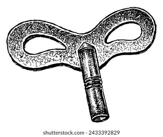 Hand drawing of single textured metal key, vector sketch isolated on white