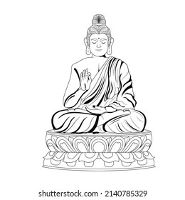 Hand drawing Sitting Buddha purnima vector illustration outline banner graduation isolated for greeting vesak day