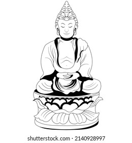 Hand drawing Sitting Buddha purnima vector illustration outline banner graduation isolated for greeting vesak day