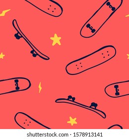 Hand drawing skateboard seamless pattern illustration vector.
