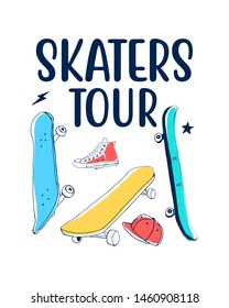 Hand drawing skateboard vector illustration.