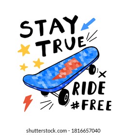Hand drawing skateboards and hand writing slogan illustration vector.