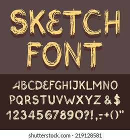 Hand drawing sketch alphabet with numbers