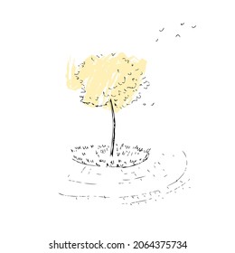Dibujo manual del árbol de otoño. Perfecto para camisetas, afiches, textiles e impresiones. Ilustración vectorial Doodle para decoración y diseño. 
