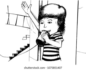 Hand Drawing sketch boy black white vector illustration