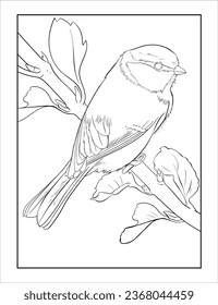 Hand drawing Sketch of an Eurasian Blue Tit bird, outline Vector Bird Coloring page