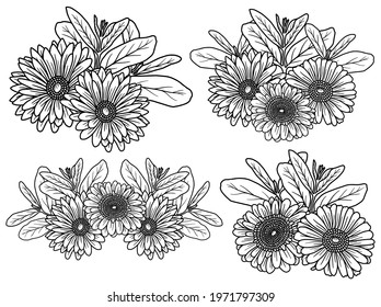 Hand drawing and sketch flower with line art illustration.