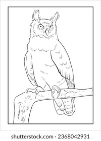 Hand drawing Sketch of a Great Horned Owl, outline Vector Bird Coloring page